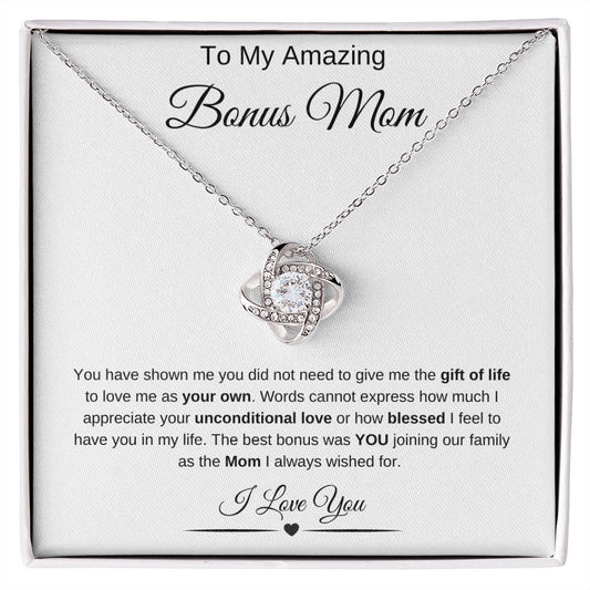 To My Amazing Bonus Mom | I love you | Love Knot Necklace