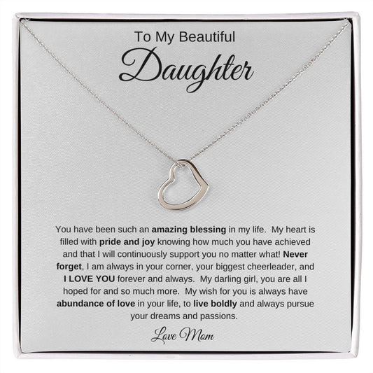 To My Beautiful Daughter | Love Mom | Delicate Heart Necklace